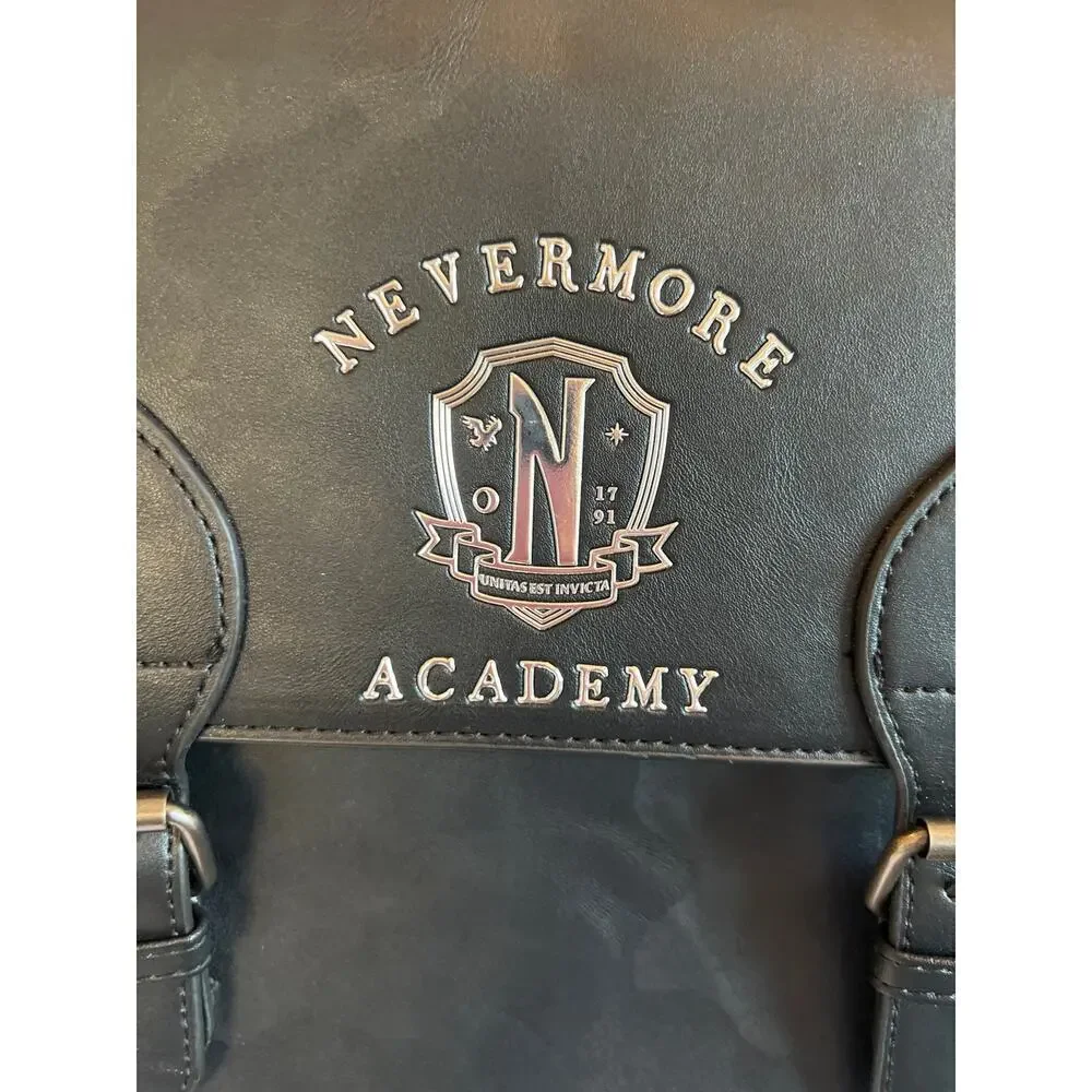 Wednesday Addams TV Series Solid Nevermore Logo  Black Backpack Bag